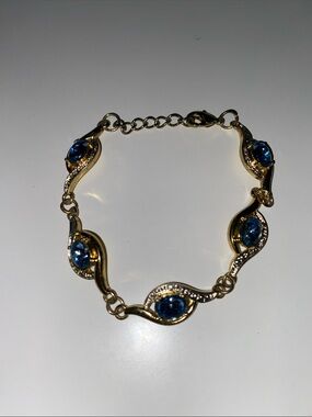 Gold-Tone Bracelet with Blue Gem Accents